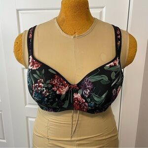 Cacique Black Floral Velvet Bow Lightly Lined Balconette Bra 40DD